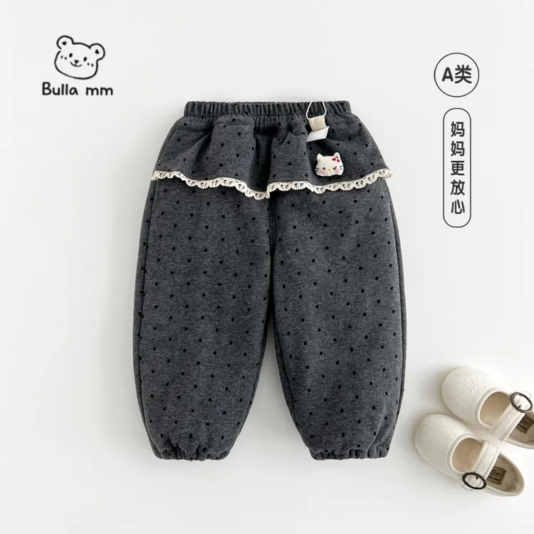 叭啦妈咪儿童夹棉长裤2025冬装新款女童洋气韩版休闲裤HLM5081