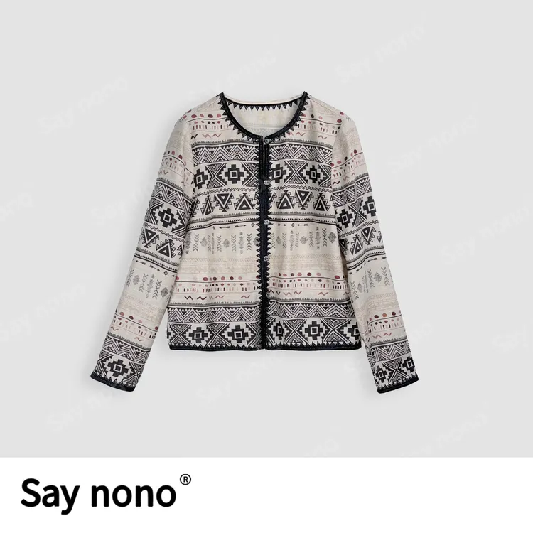 懒猫nono│Saynono春时尚复古圆领印花天丝亚麻上衣+裙子H251619X