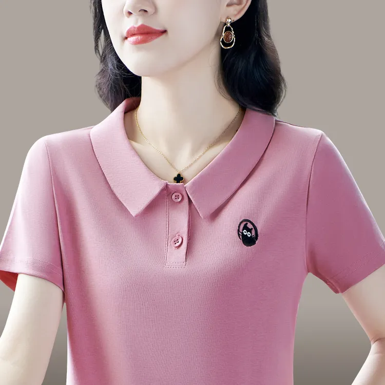 哥弟阿玛施正短袖T恤女士夏季新款桑蚕丝百搭减龄翻领上衣POLO衫