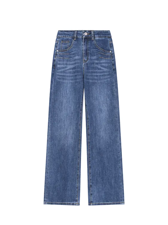 秋冬2025时尚新款蓝色调宽松休闲高级感慵懒阔腿百搭牛仔裤