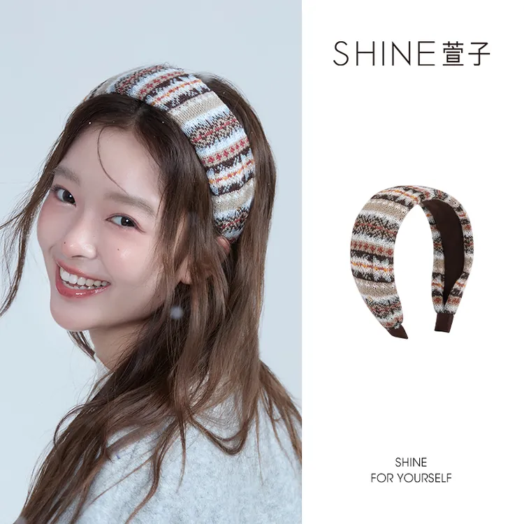 萱子针织费尔岛系列发箍 复古设计感秋冬发箍宽边显发量