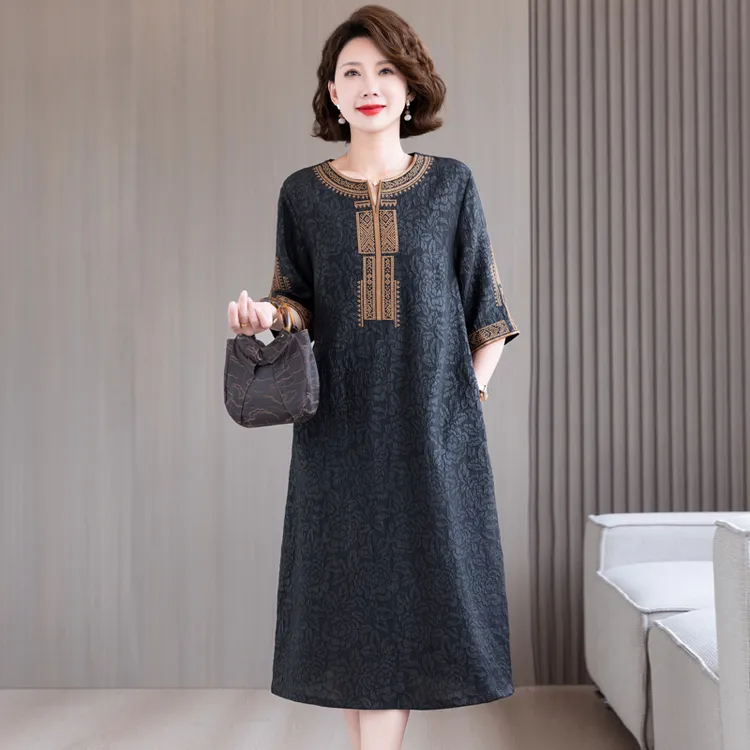 碎花复古港风印花文艺夏季连衣裙气质刺绣时尚提花裙子宽松