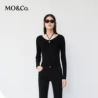 【贤哥专享】MOCO春抽褶镂空V领挂脖针织衫修身显瘦收腰MBC1SWTT13