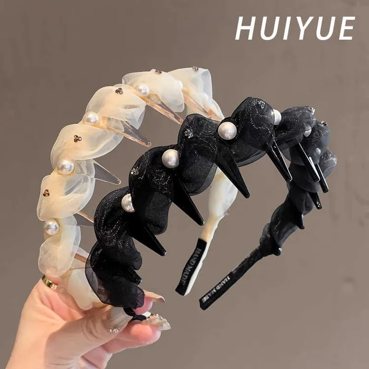 轻奢超仙网纱珍珠发箍2025新款高颅顶头箍发带洗脸通勤压发卡发捆