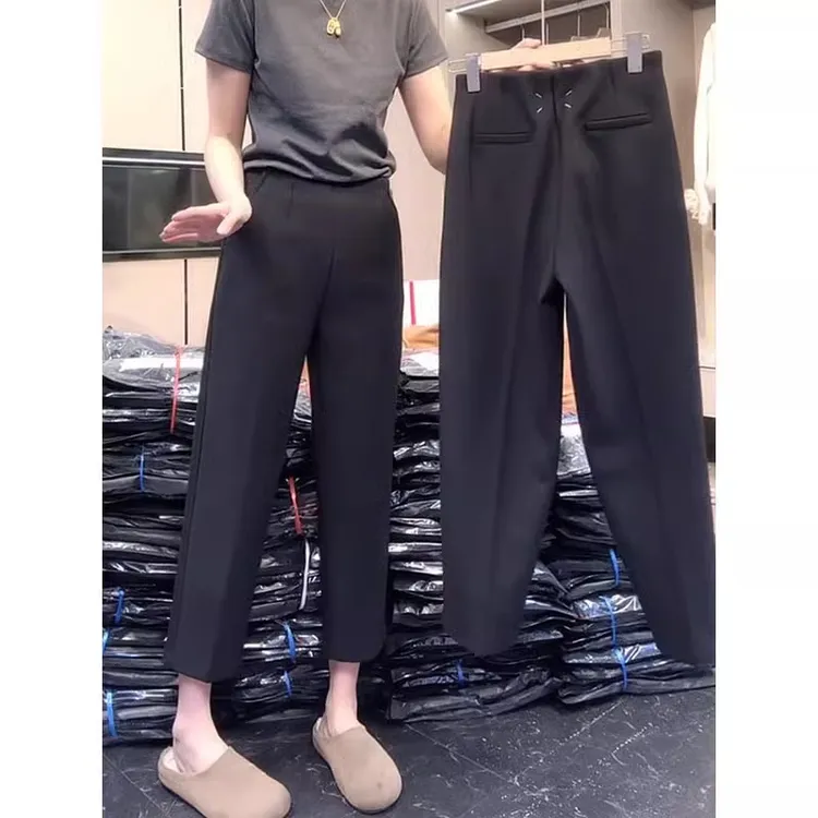 黑色小脚直筒休闲裤女2025年春季新款时尚高腰大码显瘦九分直筒裤