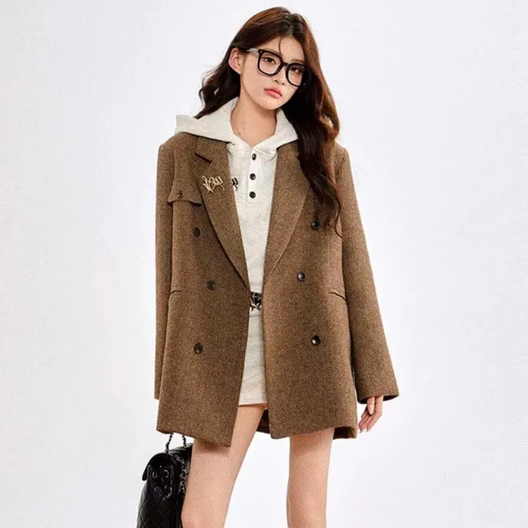 WESTAYOONNE 春秋新款通勤高级感女秋毛呢西装外套设计感休闲宽松