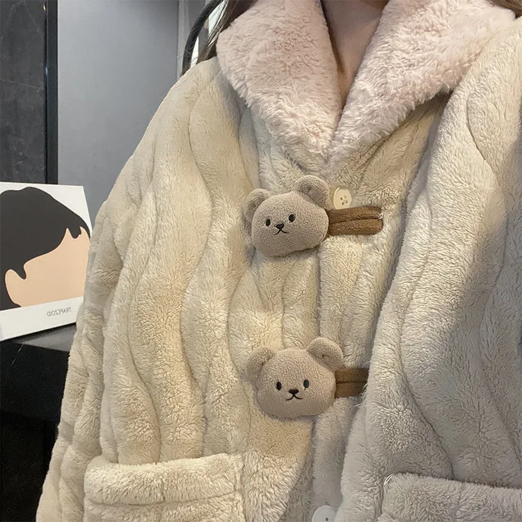 NEXT女秋冬季珊瑚绒三层加厚睡衣2025新款简约保暖甜美家居服套装