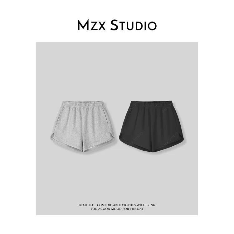 MZX 夏季全棉质感透气松紧腰弧摆短裤裤子KZ8212-F