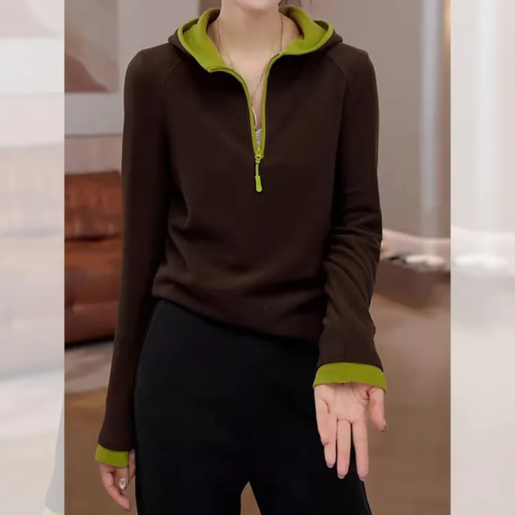 百搭打底气质显瘦上衣秋冬新款胖MM大码女装韩版设计感半拉链卫衣
