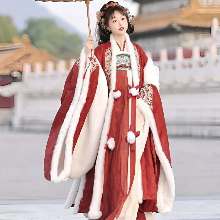 花漓汐【甜心公主】冬季毛呢绣花大袖衫原创齐胸破裙冬季唐风汉服