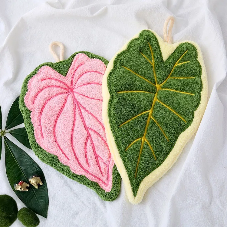 绿植热植叶子珊瑚绒擦手巾可爱吸水不掉速干挂式加厚擦手巾手帕