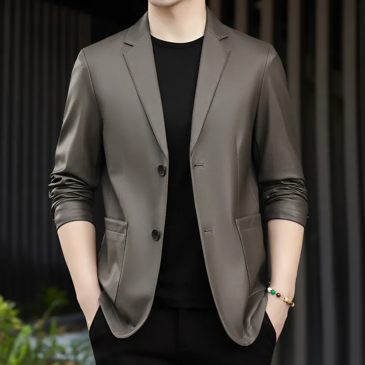 【官方严选】2025男士春秋时尚经典大气款休闲真皮上衣外套(西服)