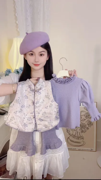 2025高订款女童新中式拜年服女宝紫气东来国风改良复古时尚三件套