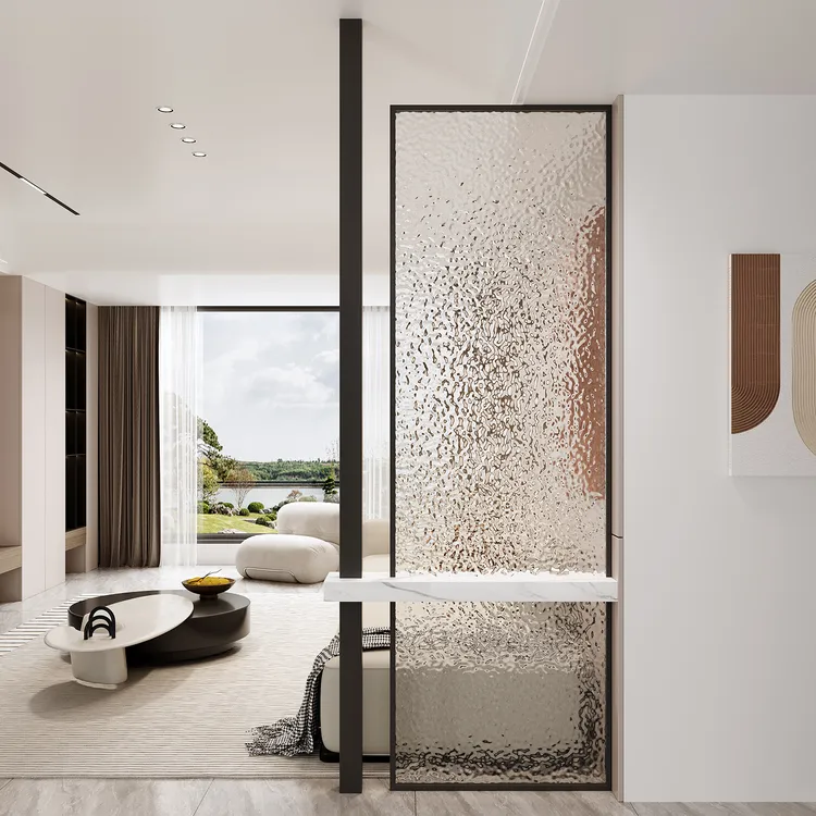 水纹玻长虹璃屏风隔断简约现代客厅遮挡入户进门玄关洗手台隔断墙
