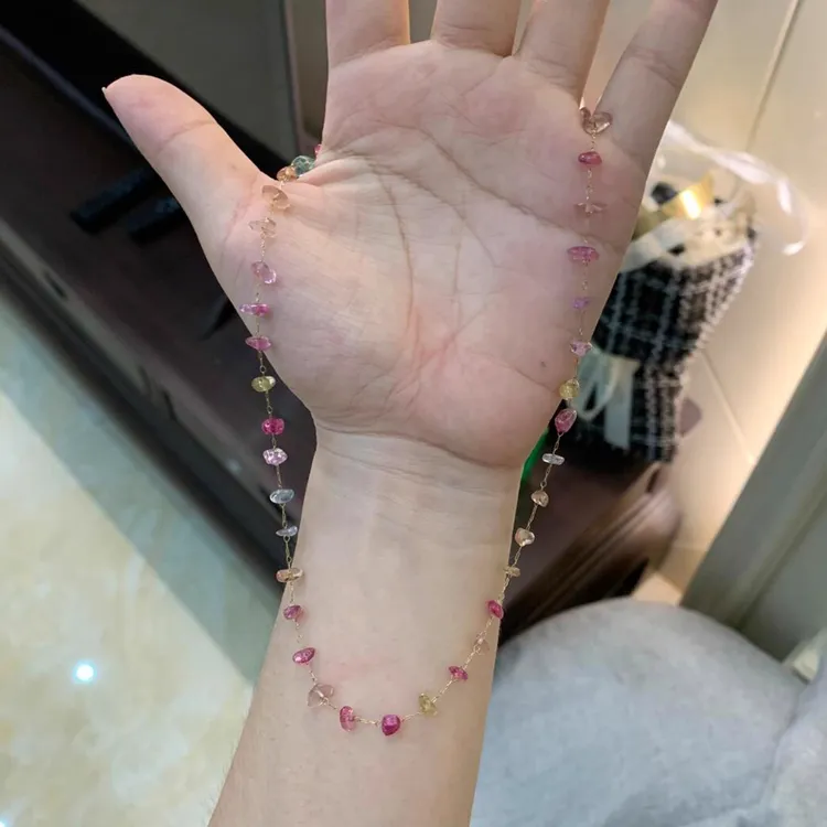 铜合金项链 多巴胺彩色串珠项链轻奢小众配裙子颈链日常百搭配饰