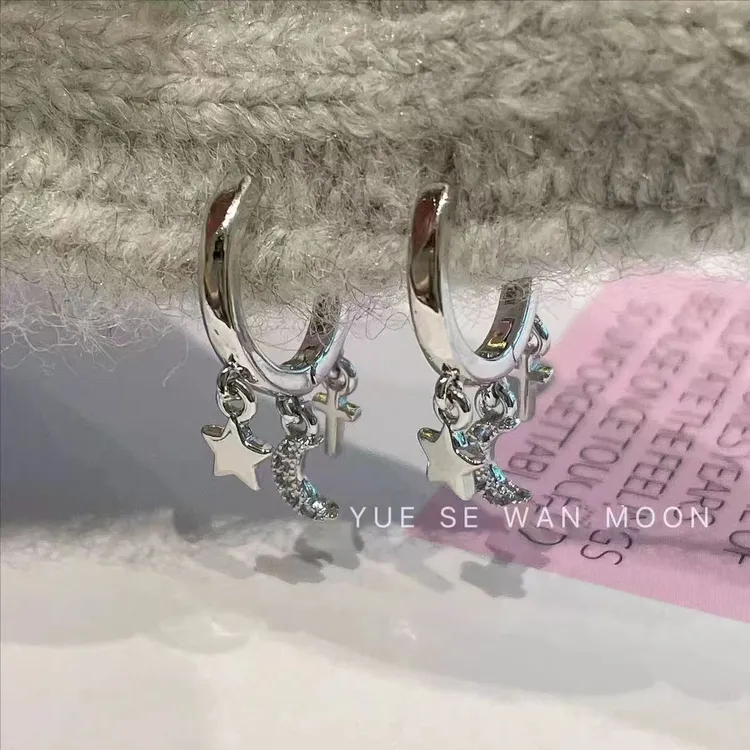 钛钢耳饰 立体五角星十字架耳环百搭耳饰耳环2025新款爆款高级感