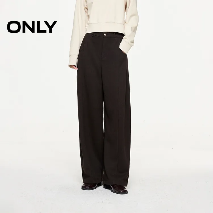 ONLY2025秋季新款舒适休闲高腰绒感宽松阔腿裤休闲裤女|125414008