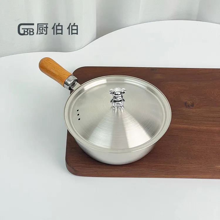 日式一人食小熊锅木柄304不锈钢家用木柄带盖小碗【支持检测】