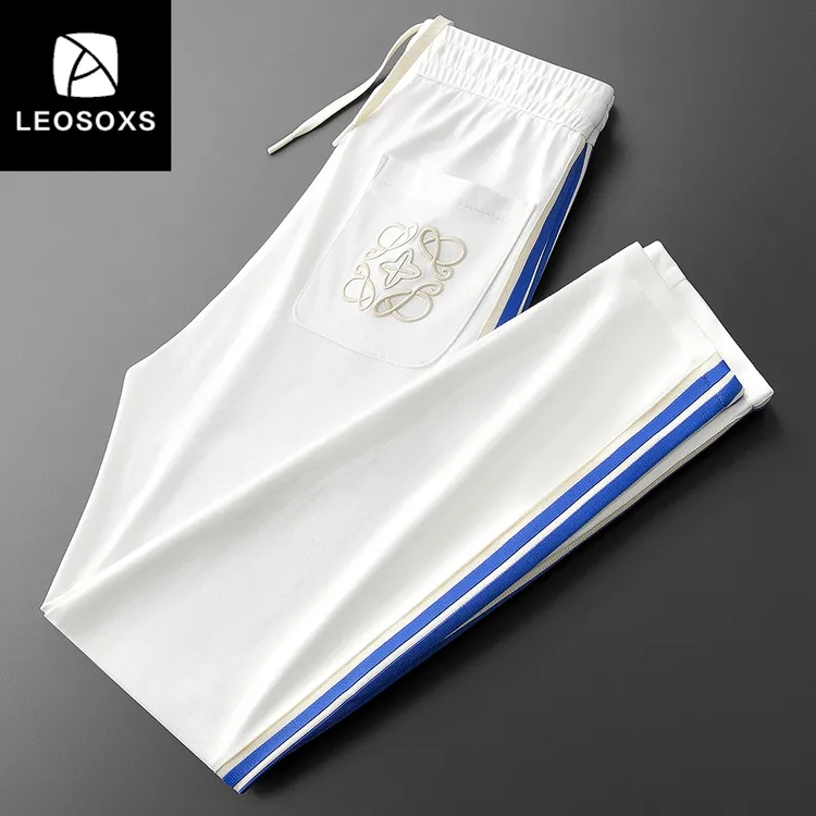 春夏高端时尚潮流撞色拼接卫裤男士新款显瘦太空棉直筒运动工装裤