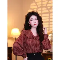 蒋肉肉【梅花松果】港味复古时尚气质设计感长袖上衣02954