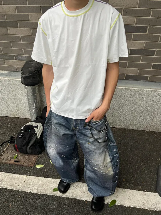 极简文艺2025夏季新款 城市速干衣哈苏分割撞色线迹短袖t恤