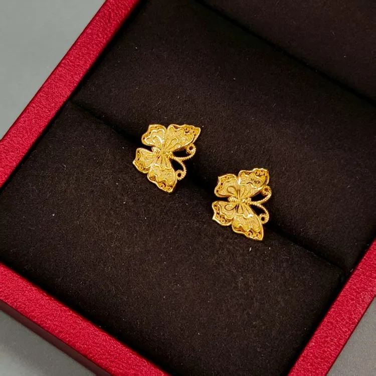 珺铺黄金 足金999【二店】5G花丝正面蝴蝶弯钩耳钉
