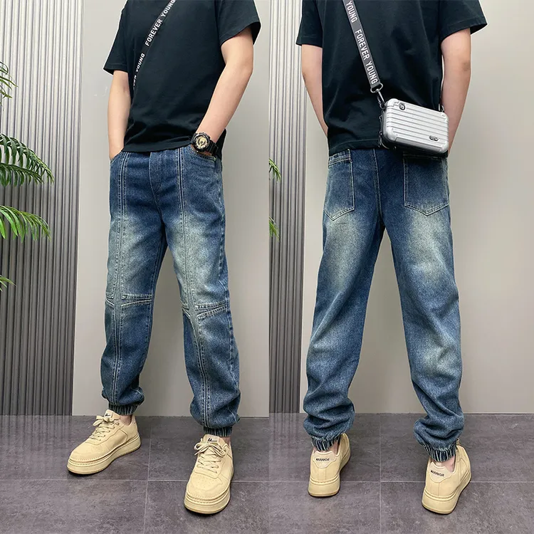 2025秋季新款宽松哈伦束脚裤痞帅百搭九分休闲裤复古水洗牛仔裤男
