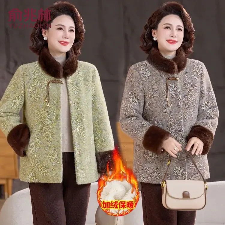 俞兆林新款妈妈装秋冬加绒加厚棉衣保暖厚外套中老年人棉服棉袄款