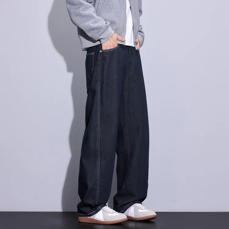 Kuvine2025美式弯刀牛仔裤男款复古宽松直筒潮流百搭长裤秋季新款