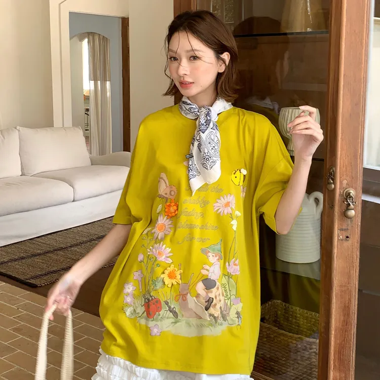 YANAG蜗牛坐骑的花园短袖T恤