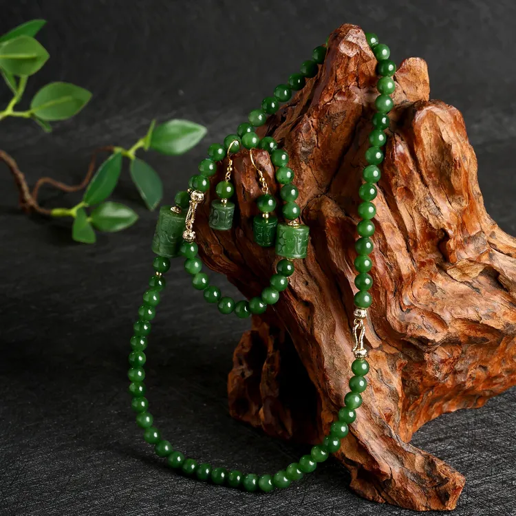 【矿姐珠宝】和田玉碧玉项链妈妈链7mm-8mm项链加手串时尚路路通