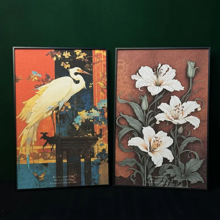 金亭沙画【白鹭百合】装饰画电视柜摆画中古风摆画高雅装饰画