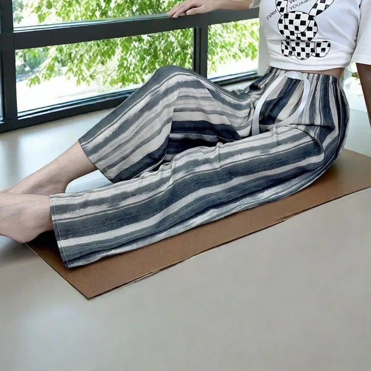 回归线~人棉绵绸睡裤沙滩加长宽松休闲棉绸阔腿裤居家大码女装