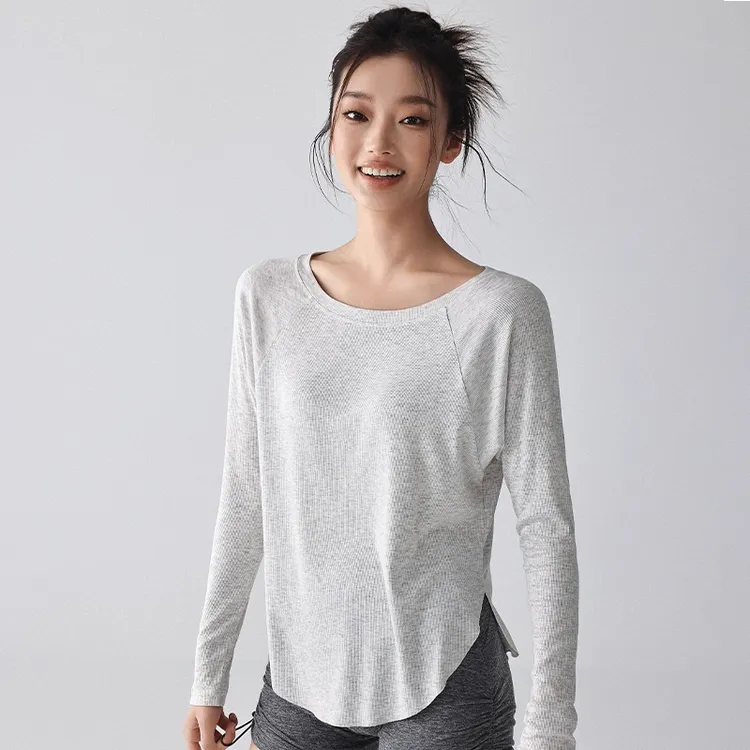 瑜伽服女秋季新款修身速干宽松运动服普拉提训练健身上衣显瘦长袖