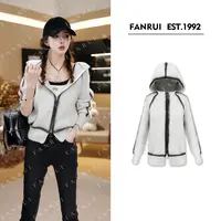 FANRUI/泛芮「谜局」竖条纹减龄时髦百搭显瘦连帽针织开衫女B18404