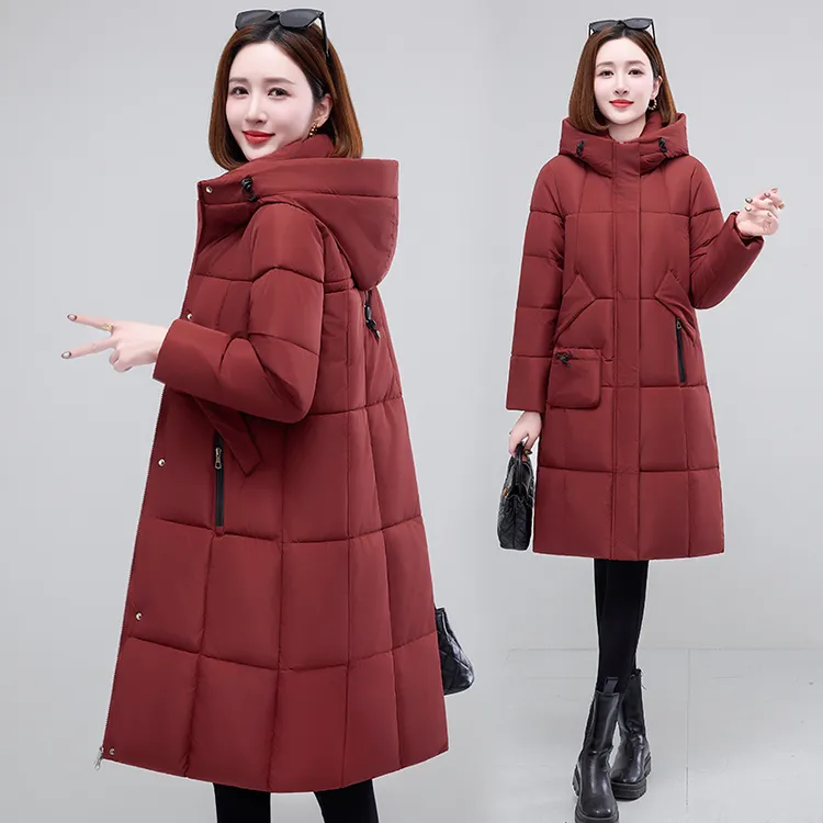 2025冬季新款保暖棉服女中长款上衣外套连帽修身加厚棉袄外套