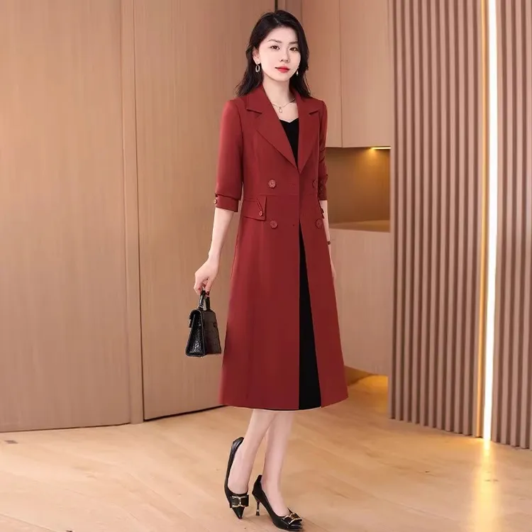 杭州意法风衣外套女士2025春秋新款高端妈妈喜婆婆婚宴中长款大衣