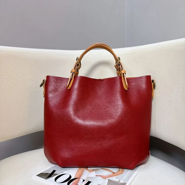 【轻奢主义】撞色树膏植鞣头层牛皮手提单肩斜跨真皮女包#F819026