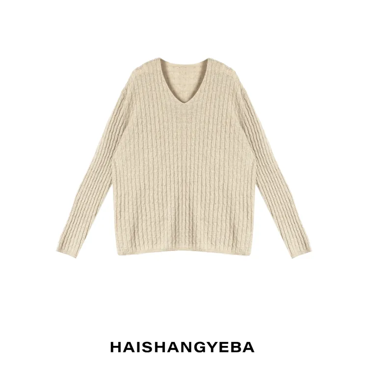 【海上叶爸】新款2025秋冬百搭山羊绒V领宽松休闲通勤保暖毛衣