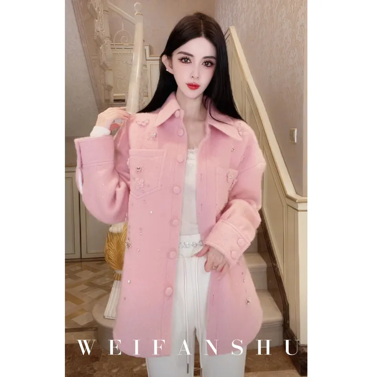 WEIFANSHU/魏凡舒【日落甜桃】秋冬新款时髦百搭设计感羊毛毛呢外套