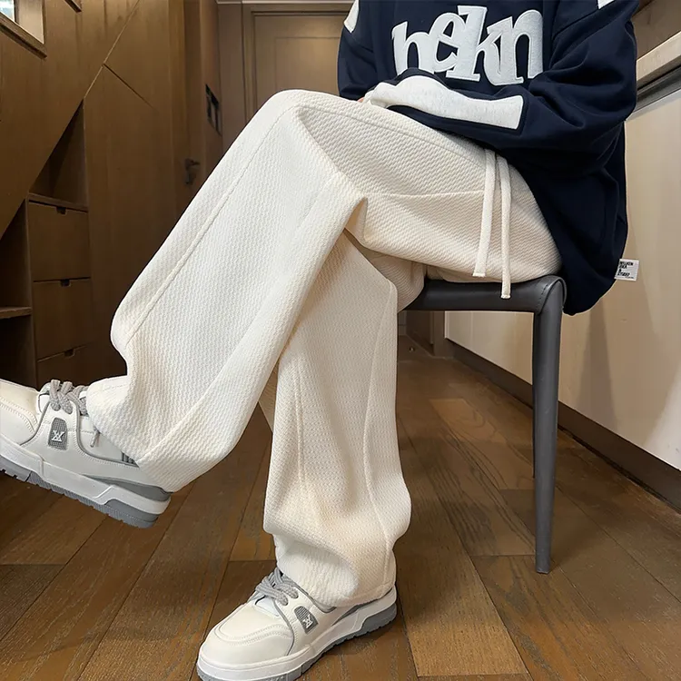 雪尼尔弯刀裤子男秋季水波纹针织卫裤潮美式复古直筒休闲运动长裤
