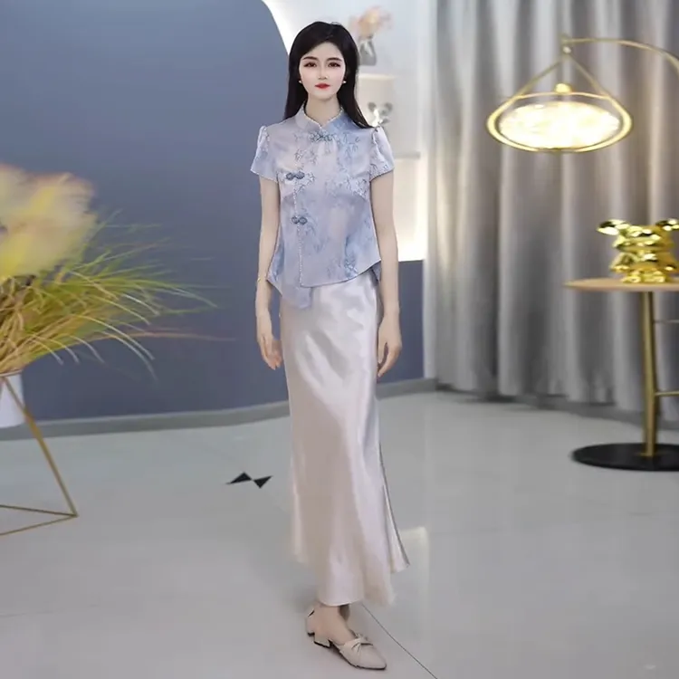 La babite古韵江南新中式国风衬衫2025夏季款立领不规则短袖上衣