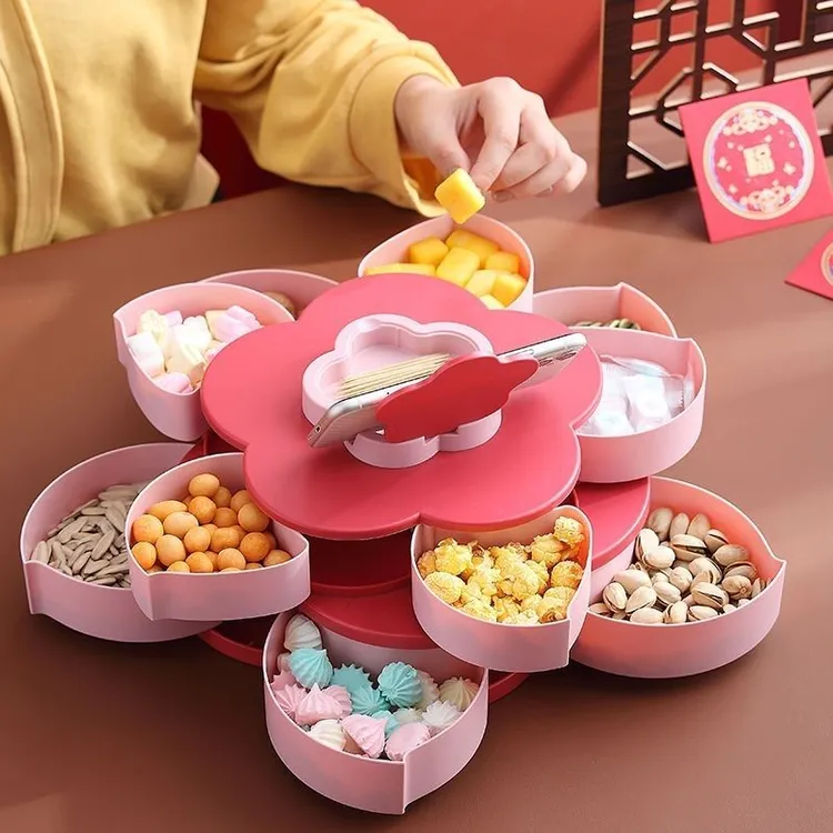 糖果盘瓜子盘多层零食干果收纳盒水果盘旋转客厅果盘高档家用茶几