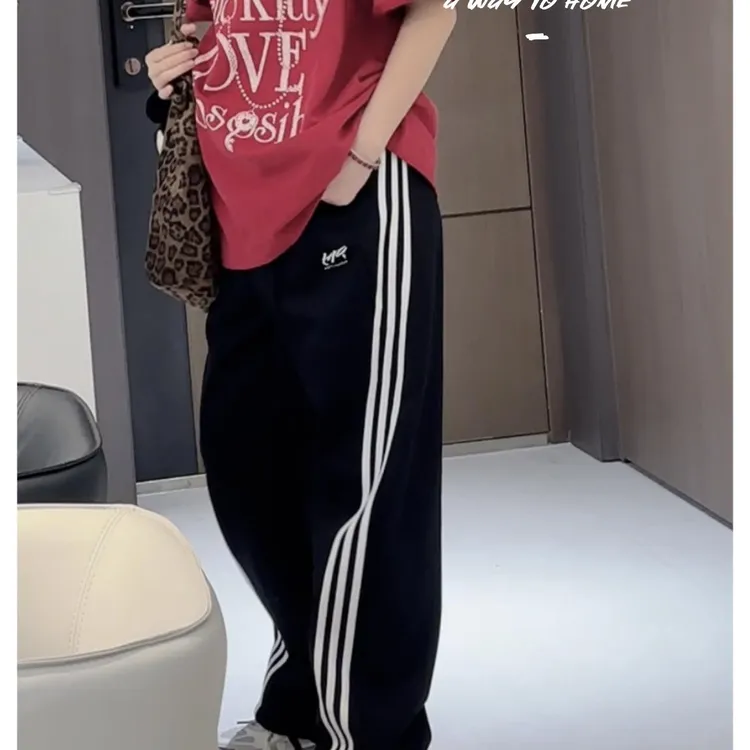 跳跳鱼童装  春季新款美式显瘦三道杠休闲裤撞色直筒裤潮269003