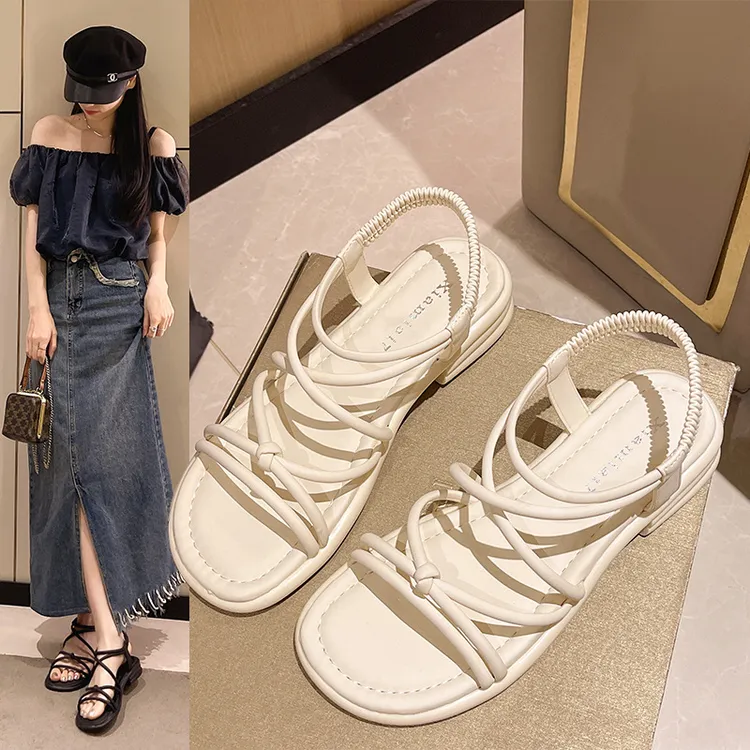 【万达撤柜】平底细带凉鞋女2025夏季新款外穿网红仙女风配裙子罗马