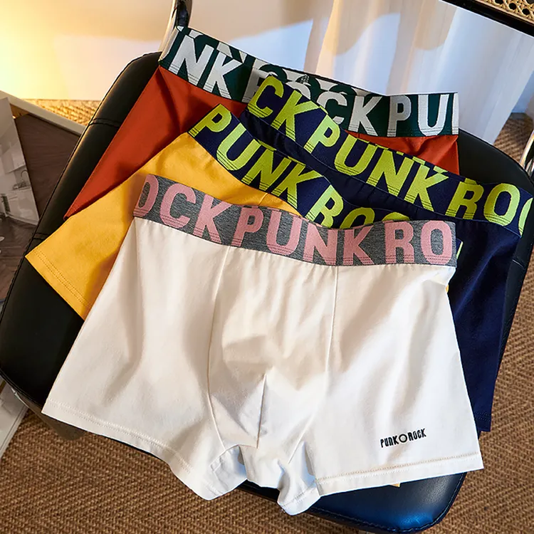 男士内裤棉质时尚大字母腰带运动中腰四角裤透气潮流青年平角短裤