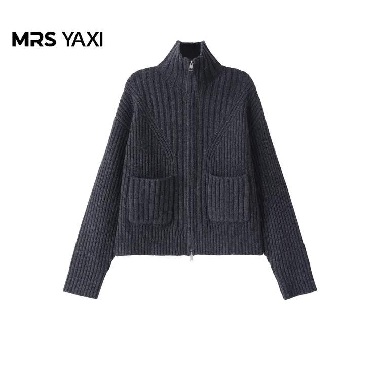 Mrsyaxi粗坑条全羊毛双头拉链毛衣外套YX5093015
