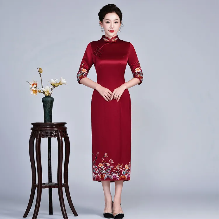 新中式旗袍婚宴妈妈装结婚礼服醋酸高端高贵优雅婚礼喜婆婆装年轻