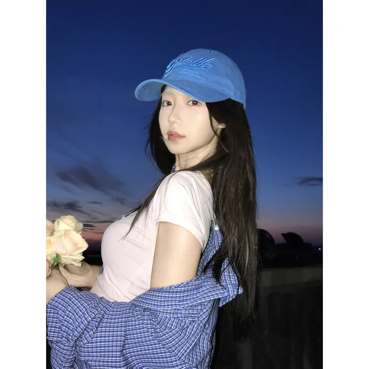 韩版复古字母刺绣棒球帽女夏显脸小百搭宽檐软顶鸭舌帽