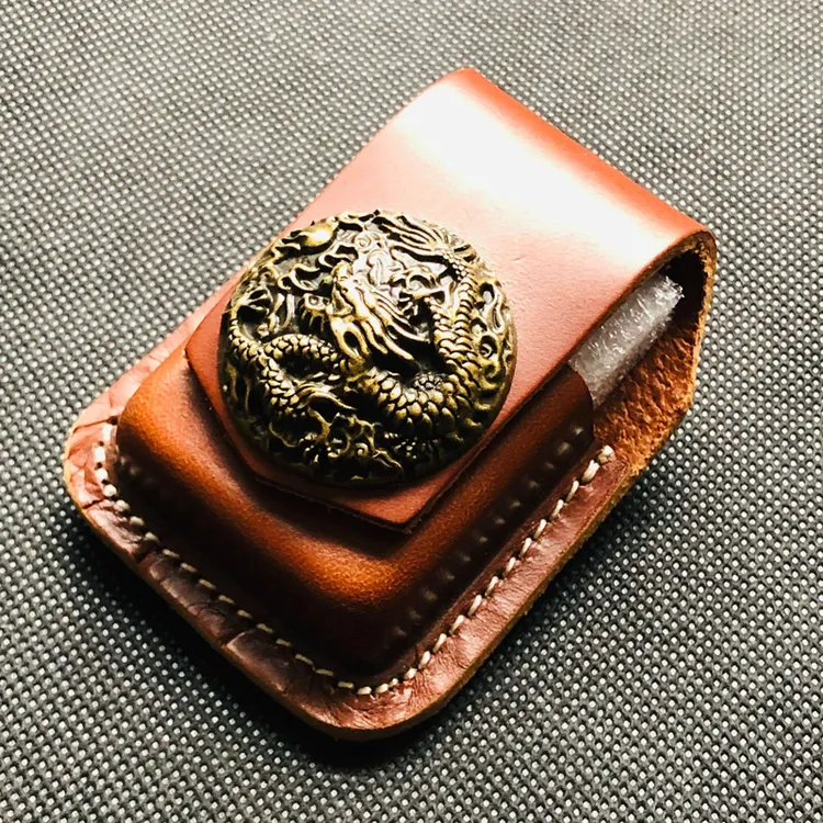 新潮真皮手工个性打火机皮套通用防丢打火机保护套创意贴章送礼物